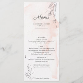Pfirsich und graues botanisches romantisches Hochz Menükarte