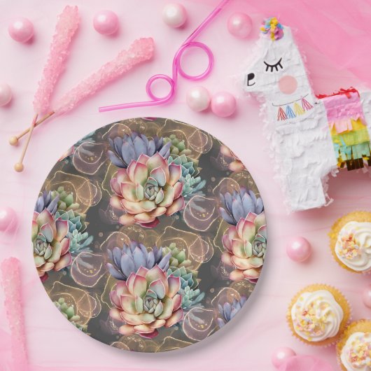 Pfirsich und Gray Succulents Pappteller (Party)