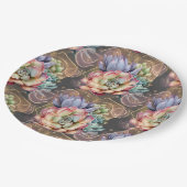 Pfirsich und Gray Succulents Pappteller (Schrägansicht)