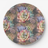 Pfirsich und Gray Succulents Pappteller (Vorderseite)