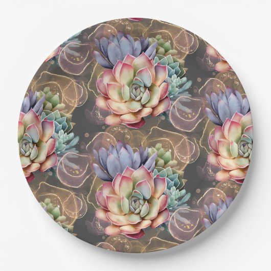 Pfirsich und Gray Succulents Pappteller (Vorderseite)