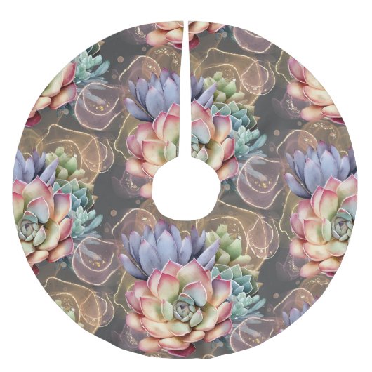 Pfirsich und Gray Succulents Polyester Weihnachtsbaumdecke (Vorderseite)