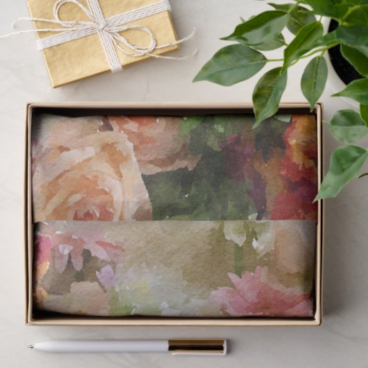 Pfirsich und Grün-BlumenAquarell Seidenpapier (Geschenk)