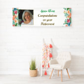 Pfirsich-und Grün-BlumenFoto-Ruhestands-Fahne Banner (Insitu)