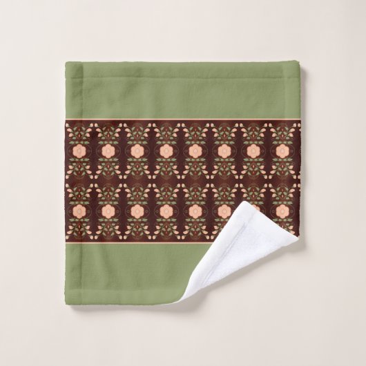 Pfirsich und grün mit dunkelbraun badhandtuch set (Waschlappen)