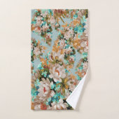 Pfirsich und grüne Blumen Badhandtuch Set (Handtuch)