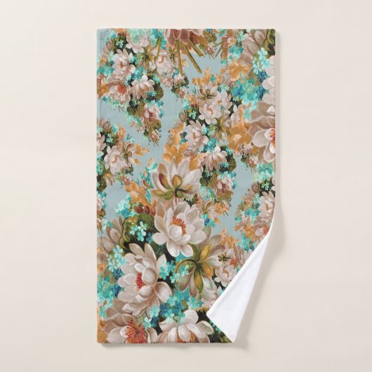 Pfirsich und grüne Blumen Badhandtuch Set (Handtuch)