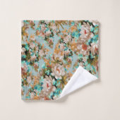 Pfirsich und grüne Blumen Badhandtuch Set (Waschlappen)