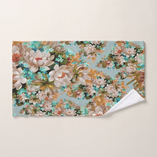 Pfirsich und grüne Blumen Badhandtuch Set (Handtuch)