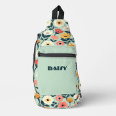 Pfirsich und grüne Retroflorale Crossbody Bag (Vorderseite)