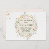 Pfirsich und grüne Wildblumen Kränzpaare Dusche Einladung (Vorne/Hinten)