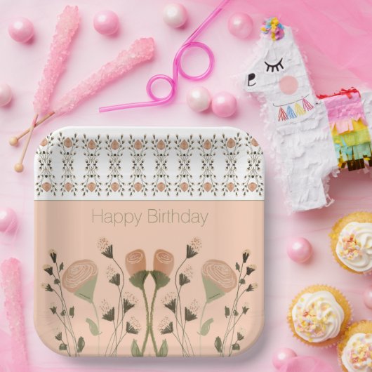 Pfirsich und grüner Platz Pappteller (Party)