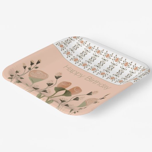 Pfirsich und grüner Platz Pappteller (Gewinkelt)