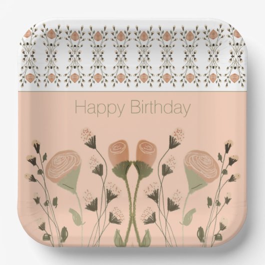 Pfirsich und grüner Platz Pappteller (Vorderseite)