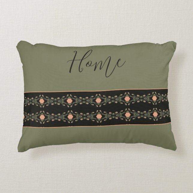 Pfirsich- und Grünmuster Dekokissen (Vorderseite)