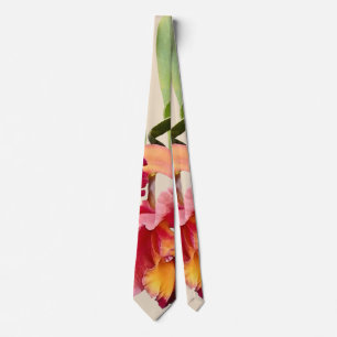 Pfirsich- und Karmesinrote Cattleya-Orchideen Krawatte