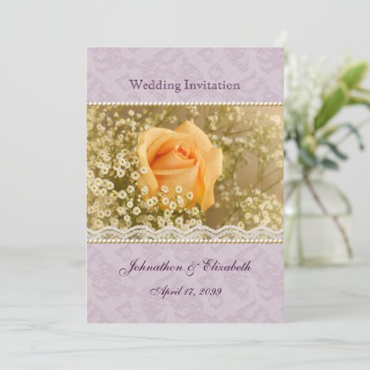 Pfirsich-und Lavendel-Rosen-Hochzeits-Einladung Einladung (Stehend Vorderseite)