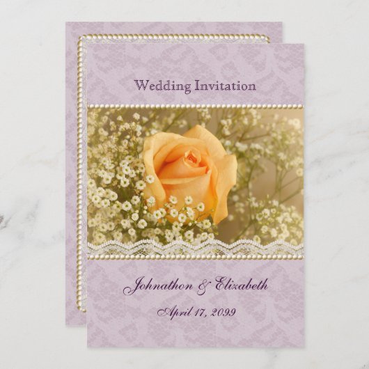 Pfirsich-und Lavendel-Rosen-Hochzeits-Einladung Einladung (Vorne/Hinten)