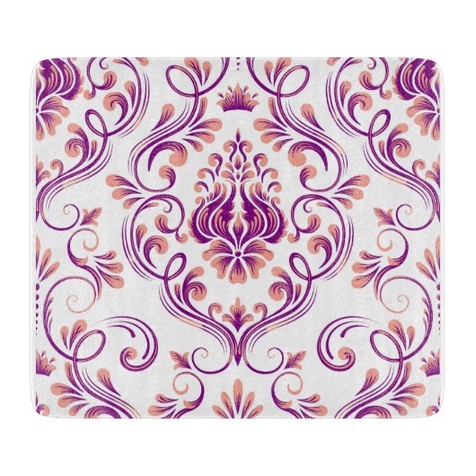 Pfirsich und Lila Damasglas Schneidebrett (Vorderseite)