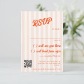 Pfirsich und Mandarine Striped Retro Hochzeit RSVP Karte (Stehend Vorderseite)