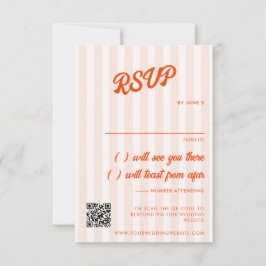 Pfirsich und Mandarine Striped Retro Hochzeit RSVP Karte