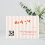 Pfirsich und Mandarine Striped Retro Hochzeit RSVP Karte (Stehend Vorderseite)