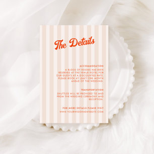 Pfirsich- und Mandarinen-gestreifte Retro-Hochzeit Begleitkarte