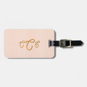 Pfirsich- und orange gestreiftes Monogramm  Gepäckanhänger