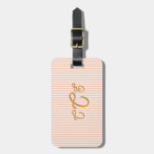 Pfirsich- und orange gestreiftes Monogramm Gepäckanhänger (Vorderseite vertikal)