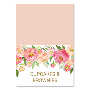 Pfirsich und Pink Peony Blume Food Zelt Cards Tischnummer