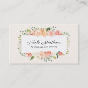 Pfirsich- und rosa Aquarell-Blumenmuster Visitenkarte