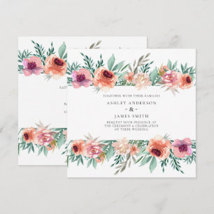 Pfirsich- und rosa Aquarellblumen Moderne Hochzeit Einladung