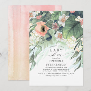 Pfirsich- und rosa Blumen elegante Babyparty Einladung