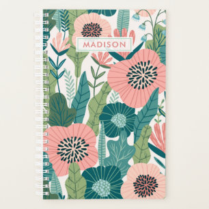 Pfirsich- und rosa florale botanische Personalisie Planer