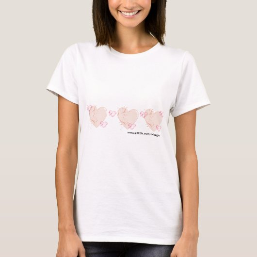 Pfirsich und rosa Herzen T-Shirt (Vorderseite)