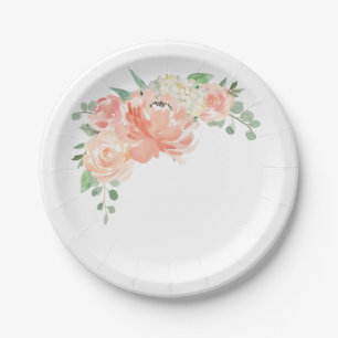 Pfirsich- und rosa Pastell-Aquarell-Blumen Pappteller