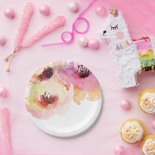 Pfirsich und rosa Wasserfarben Pappteller (Party)