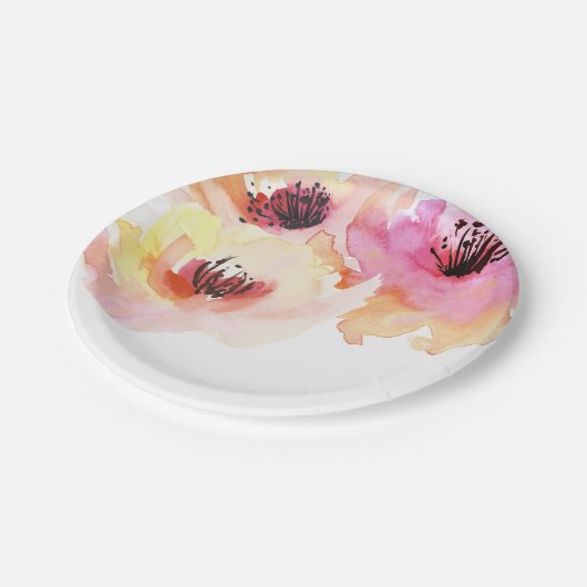 Pfirsich und rosa Wasserfarben Pappteller (Schrägansicht)