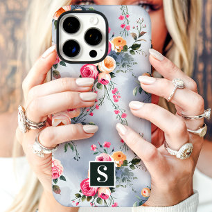 Pfirsich- und Rosé-Monogramm-Blumenmuster iPhone 16 Pro Max Hülle