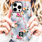 Pfirsich- und Rosé-Monogramm-Blumenmuster Case-Mate iPhone Hülle