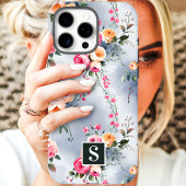 Pfirsich- und Rosé-Monogramm-Blumenmuster Case-Mate iPhone Hülle