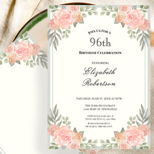 Pfirsich- und Salbei-Grün-Blumenmuster zum 96. Geb Einladung