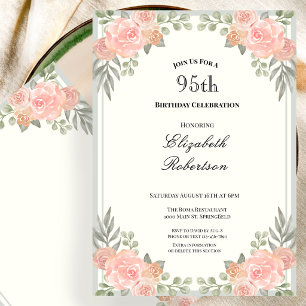 Pfirsich und Salbei Grün Floral 95. Geburtstag Einladung