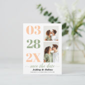 Pfirsich und Salbei grün zwei Foto Save the Date Postkarte (Stehend Vorderseite)