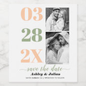 Pfirsich und Salbei grün zwei Foto Save the Date Weinetikett (Einzelnes Label)