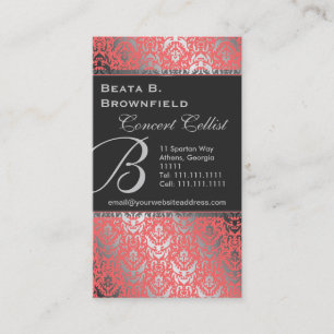 Pfirsich-und Silber-elegantes Damast-Muster Visitenkarte