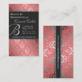 Pfirsich-und Silber-elegantes Damast-Muster Visitenkarte (Vorne/Hinten)