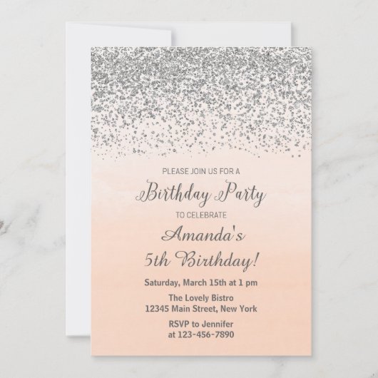 Pfirsich und Silver Birthday Einladung (Vorderseite)