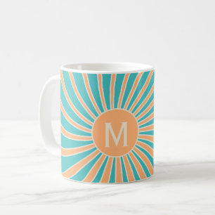Pfirsich- und Türkis-Retro-Sonnenstrahl-Design Kaffeetasse