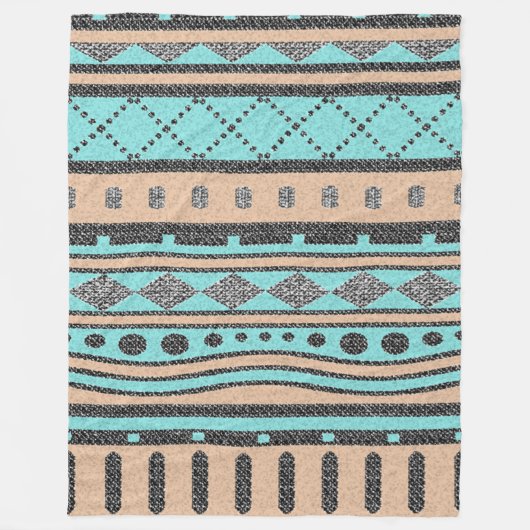 Pfirsich und türkisfarbenes Stammmuster Fleecedecke (Vorderseite)